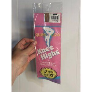 VTG Queen Size Knee Highs 3 Pairs Reinforced Toe Nylons Original Sealed Package